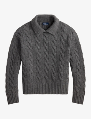 Polo Ralph Lauren Womens Flannel Grey Heather Logo-embroidered Knitted Jumper