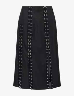Simone Rocha Womens Grommet-ring Woven Midi-skirt Black