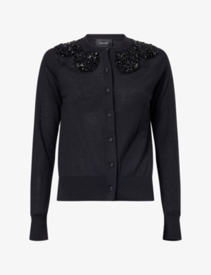 Simone Rocha Womens Black Jet Bead-embellished Wool-blend Cardigan