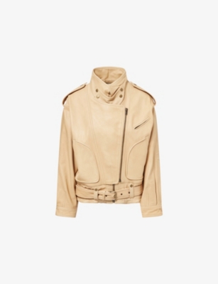 Womens Isabel Marant Farza Funnel-Neck Leather Jacket