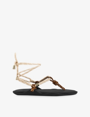 Flowze Womens Hazelnut Natural Flo Twin Woven Sandals Eur 38/5 Uk In Multi