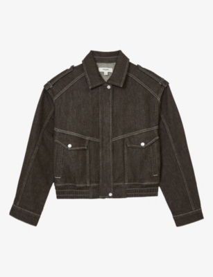 Reiss Womens Blair Relaxed-fit Stretch-denim Jacket Brown