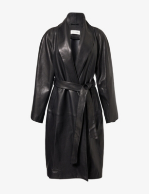 Nour Hammour Womens Sylvie Shawl-lapel Leather Coat Noir Classique
