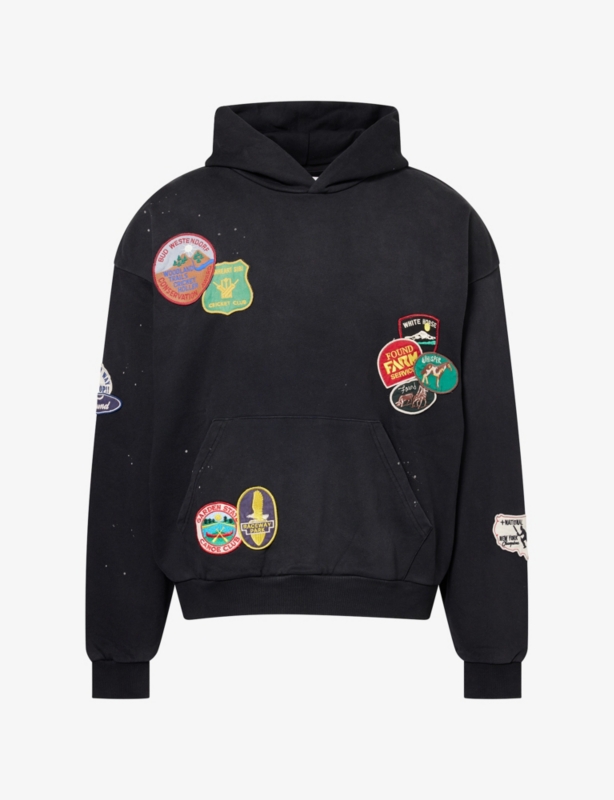 Distressed Patch-Embellished Cotton Hoody
