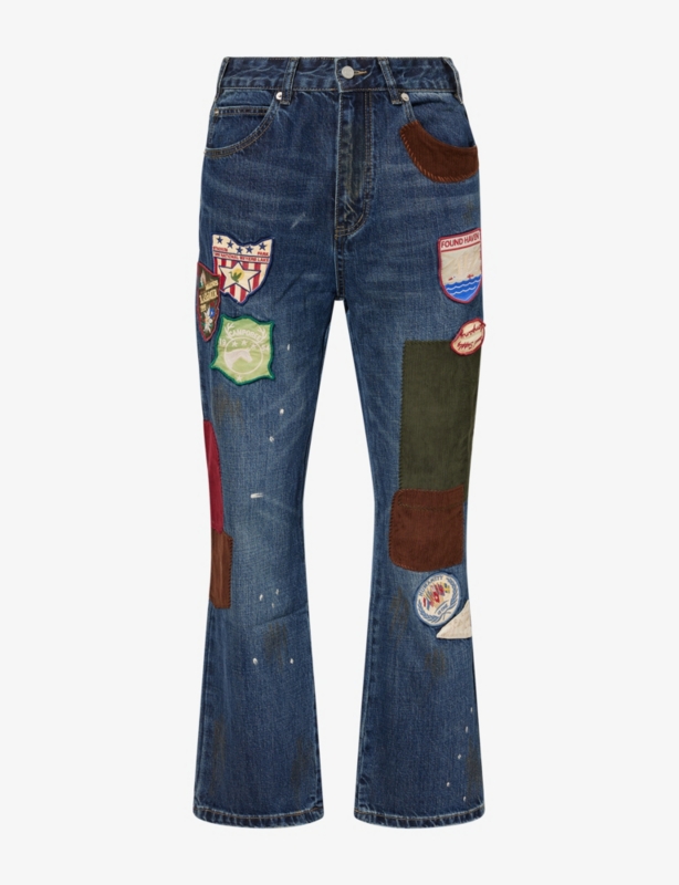 Patchwork-Embroidered Denim Jeans