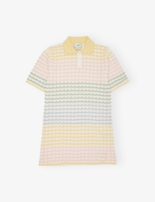 Fendi Kids' Multi+mimosa Striped Polo-collar Cotton-knit Dress 8-12