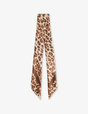 Weekend Max Mara Omens Leopardo Leopard-print Skinny Silk Scarf In Brown