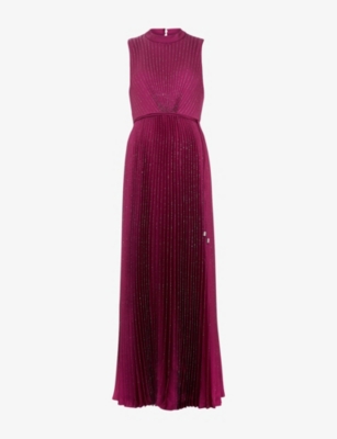 Phase Eight Womens  Simara Pleated Woven Maxi Dress In Fuchsia