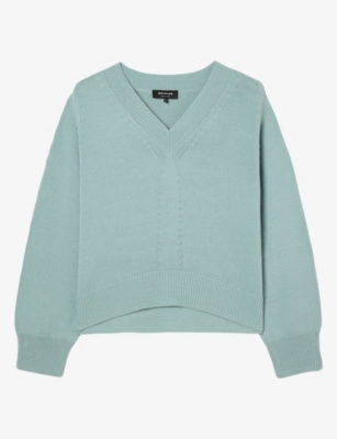 Whistles Womens V-neck Relaxed-fit Cotton Jumper Blue