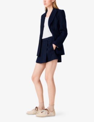 Maje Tailored Lurex Stripe Shorts In Blue