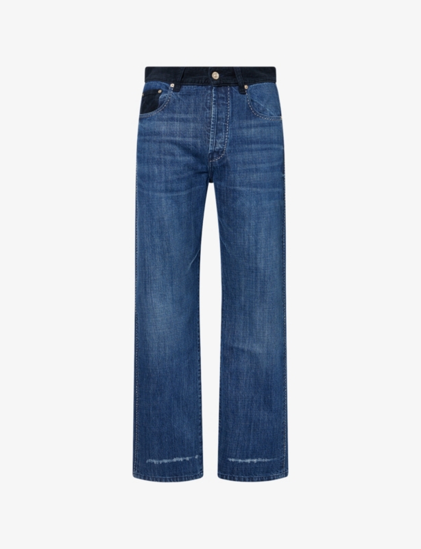 Studio Corduroy-Trim Denim Jeans