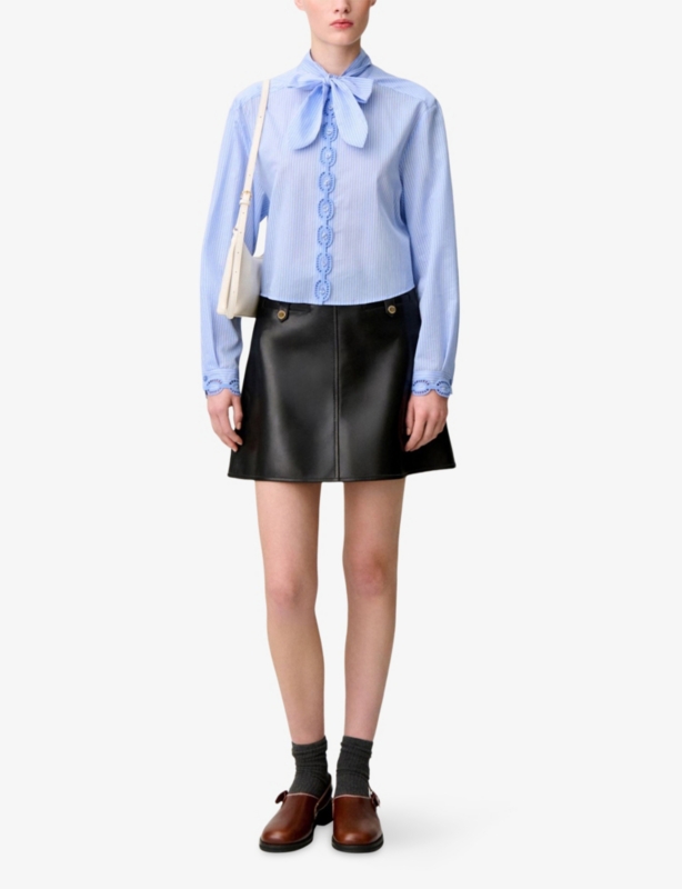Striped Tie-Neck Cotton-Blend Shirt