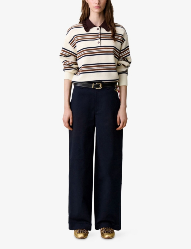 Oversized Striped Knitted Polo Jumper