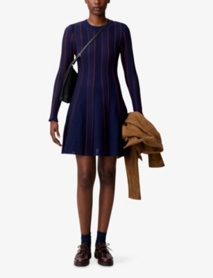 CLAUDIE PIERLOT: Striped Long-Sleeved Knitted Mini Dress