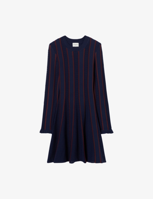 Striped Long-Sleeved Knitted Mini Dress