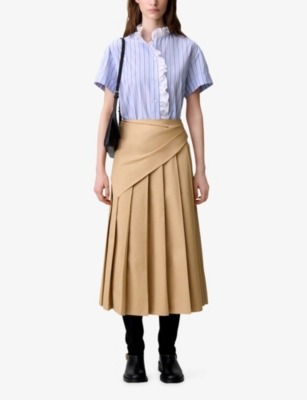 CLAUDIE PIERLOT: Striped Ruffled Cotton-Poplin Shirt