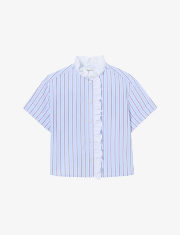 Striped Ruffled Cotton-Poplin Shirt
