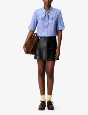 CLAUDIE PIERLOT: Stripe-Print Tie-Neck Cotton Shirt
