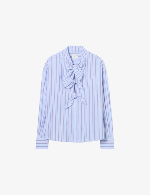 Striped Tie-Front Cotton-Poplin Blouse