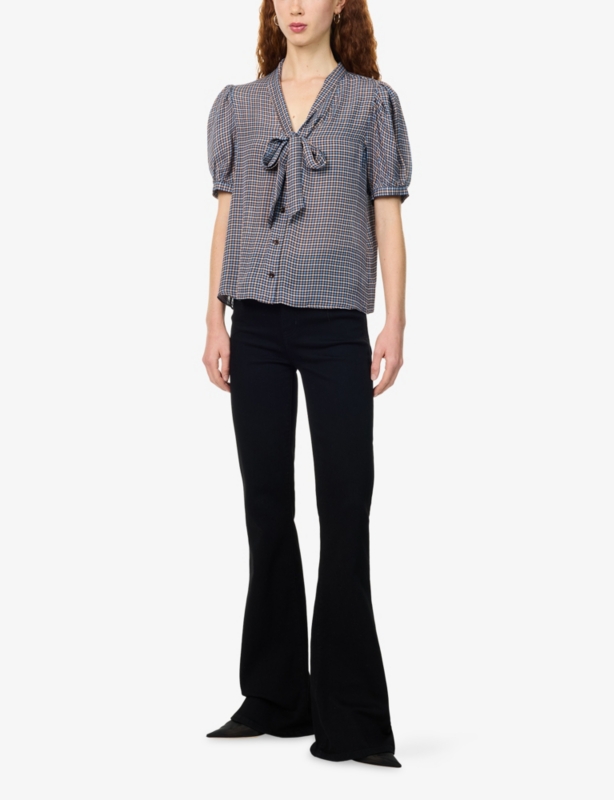 The Sonnet Houndstooth-Pattern Silk Blouse