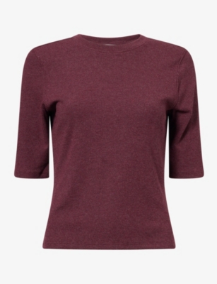 Frame Womens The Rib Crew Modal-jersey T-shirt Currant Heather Xs