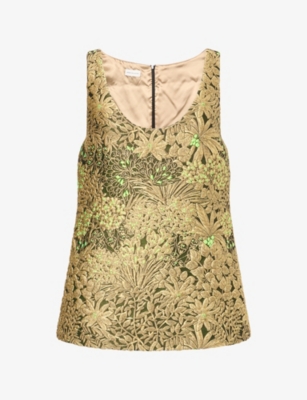 Dries Van Noten Womens Sand Embroidered Jacquard Woven Top