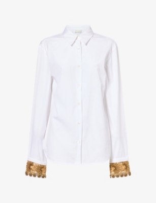Dries Van Noten Womens  Bead-embellished Embroidered Cotton Shirt In White