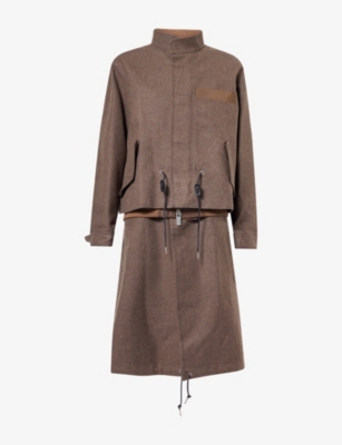 Sacai Womens Brown Double-layered Wool Coat