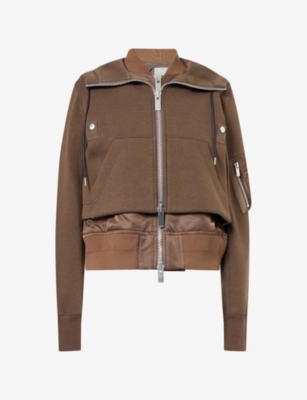 Sacai Womens Brown Sponge Double-layered Cotton-blend Hoody Xl