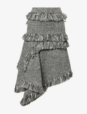 Sacai Womens Gray Tassel-trim Tweed Midi Skirt