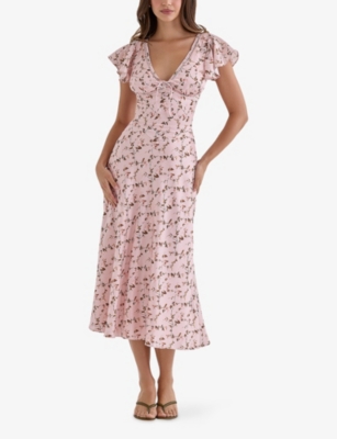 HOUSE OF CB: Ravella Floral-Print Silk Midi Dress