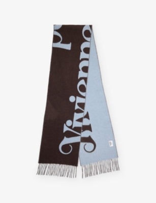 Vivienne Westwood Mens  Half-logo Double-face Wool Scarf In Burgundy