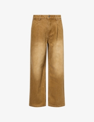 Found Mens Pleated Wide-leg Demin Jeans Beige