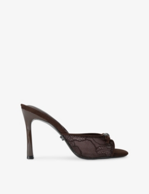 Carvela Womens Isabella Lace Heeled Woven Mules Brown Eur 37 / 4 Uk