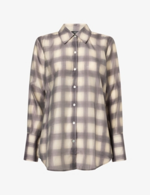 Rails Womens Bishop Sheer Checked Long-sleeve Twill Shirt Onyx Taupe