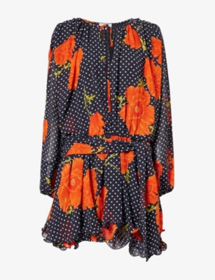Never Fully Dressed Womens Black Ella Poppy-print Woven Mini Dress