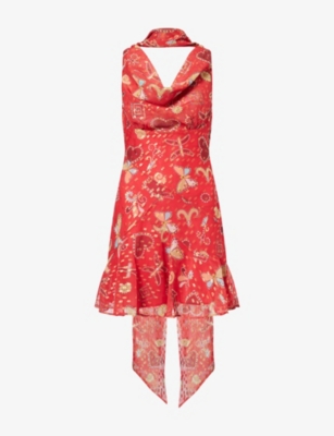 Never Fully Dressed Womens Red Astra Sophie Printed Woven Mini Dress