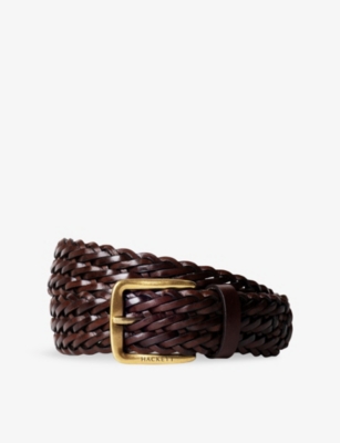 Hackett Mens Braided Leather Belt Brown
