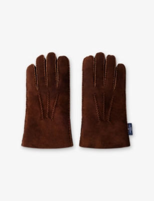 Hackett Mens Stitch-detail Shearling Gloves Brown