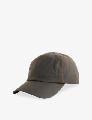 Barbour Mens Branded Waxed-cotton Baseball Cap Olive