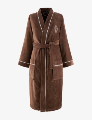 Ralph Lauren Park Row Cotton-velvet Bathrobe In Brown