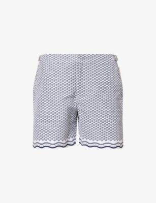 Orlebar Brown Mens Bulldog Printed Swim Shorts White Sand/night Iris