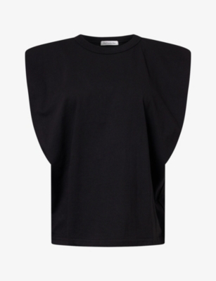 The Frankie Shop Womens Eva Padded-shoulder Cotton-jersey T-shirt Black