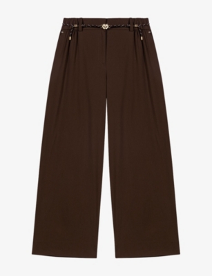 Maje Womens Brown Wide-leg High-rise Stretch  Cotton-blend Trousers