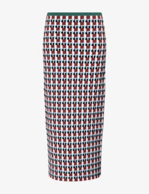 Zankov Womens Raven Geometric-pattern Jersey Midi Skirt Suede Multi