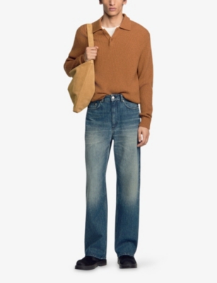 SANDRO: Baggy Faded Cotton Denim Jeans