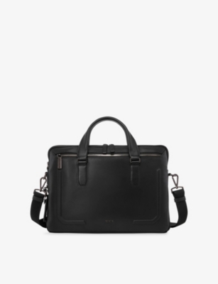 Tumi Black Bombe Harrison Sycamore Slim Leather Briefcase Bag