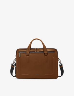 Tumi Cognac Bombe Harrison Sycamore Slim Leather Briefcase Bag