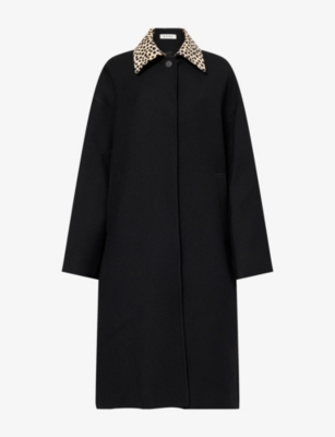 Rohe Frames Womens Black Cheetah Collar Wool Coat