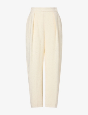 Rohe Frames Womens  Pleated Tailored Boucle Trousers In White